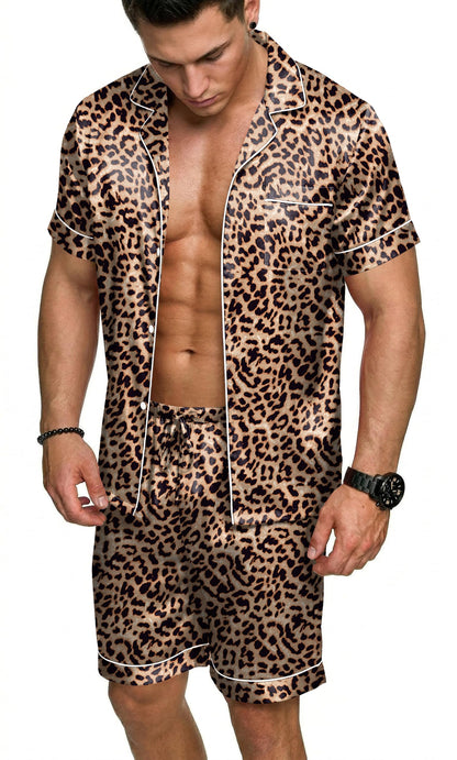 Ekouaer Mens Silk Satin Pajamas Set Short Sleeve Button Up Lounge Pjs Set