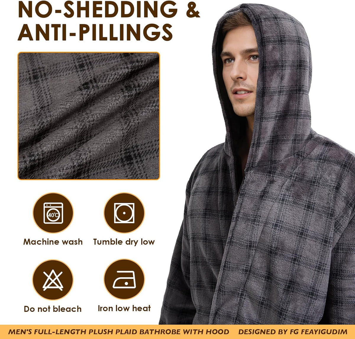 Cozy Plush Fleece Robe for Men, Big and Tall Hooded Long Robe, Warm Loungewear, Shawl Collar Pocketed Bathrobe