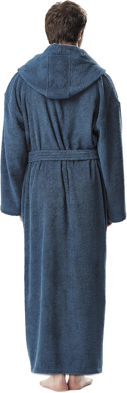 Arus Men's Hooded Classic Bathrobe Turkish Cotton Robe with Full Length Options