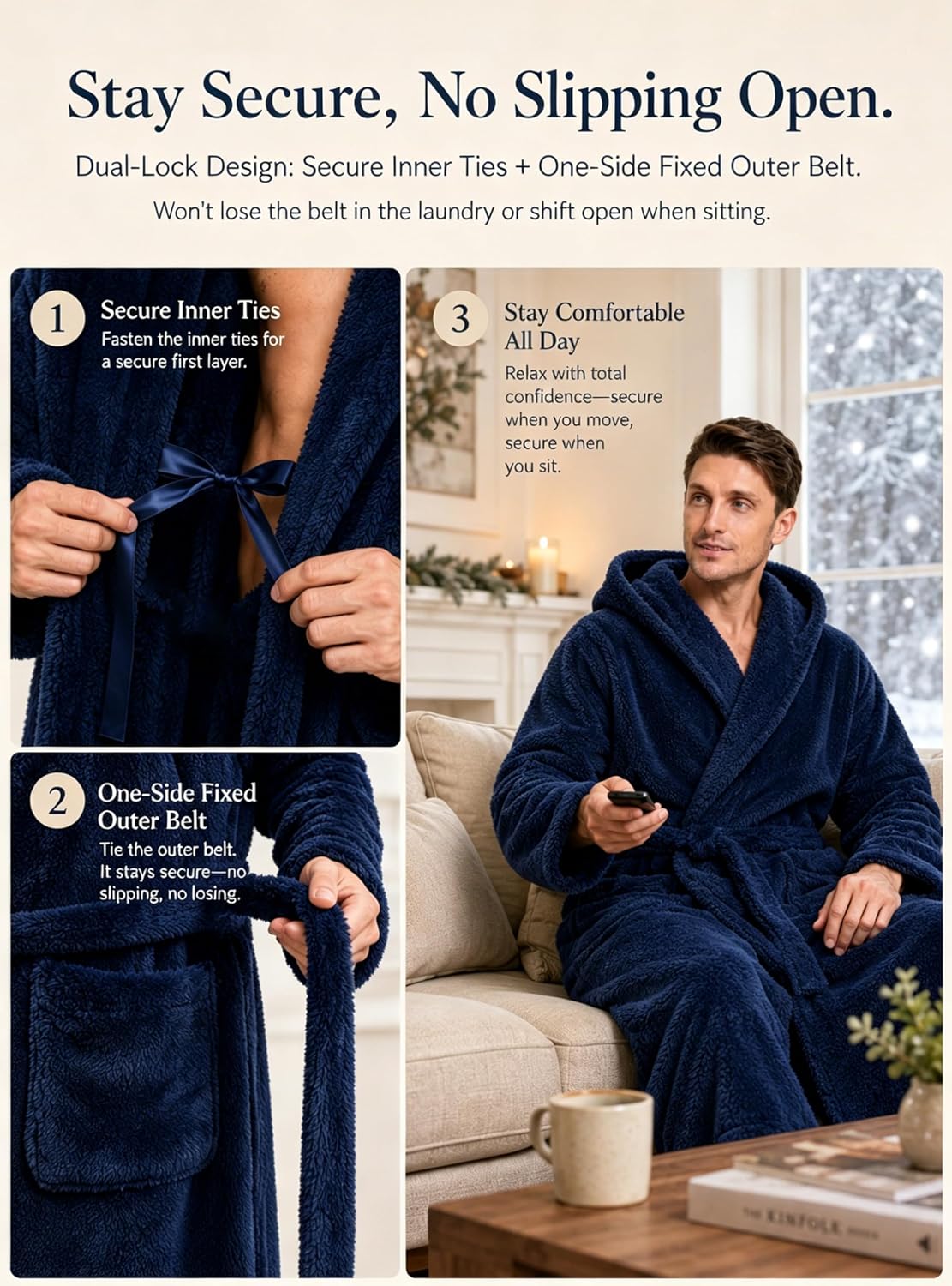 ToastyLife Mens Soft Plush Fleece Long Robe, Hooded Bathrobe with Pockets