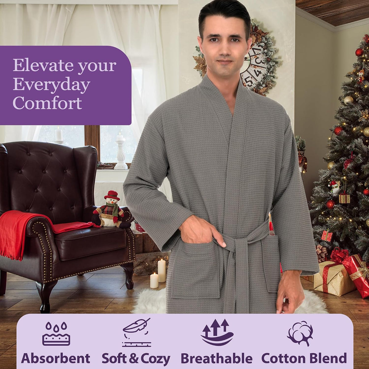 TowelSelections Mens Robe Waffle Spa Bathrobe Soft Shower Bath Robe for Men