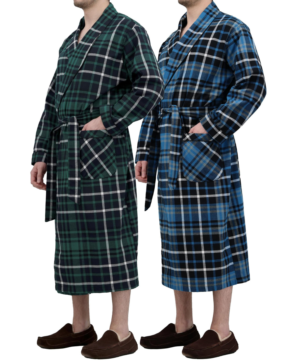 Andrew Scott Mens 2 Pack Long Sleep -Sauna Robe / 100% Cotton Flannel Brush Warm Bathrobe