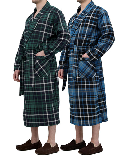 Andrew Scott Mens 2 Pack Long Sleep -Sauna Robe / 100% Cotton Flannel Brush Warm Bathrobe