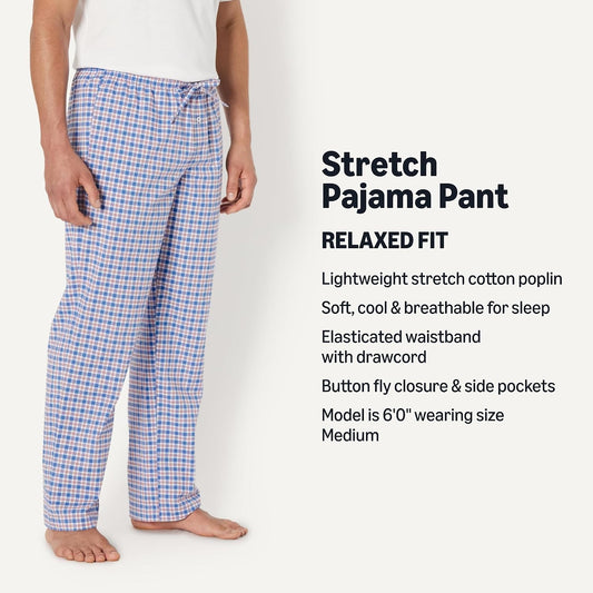 Amazon Essentials Men's Cotton Poplin Straight-Fit Pajama Pants with Pockets, Elastic Waist, Drawstring