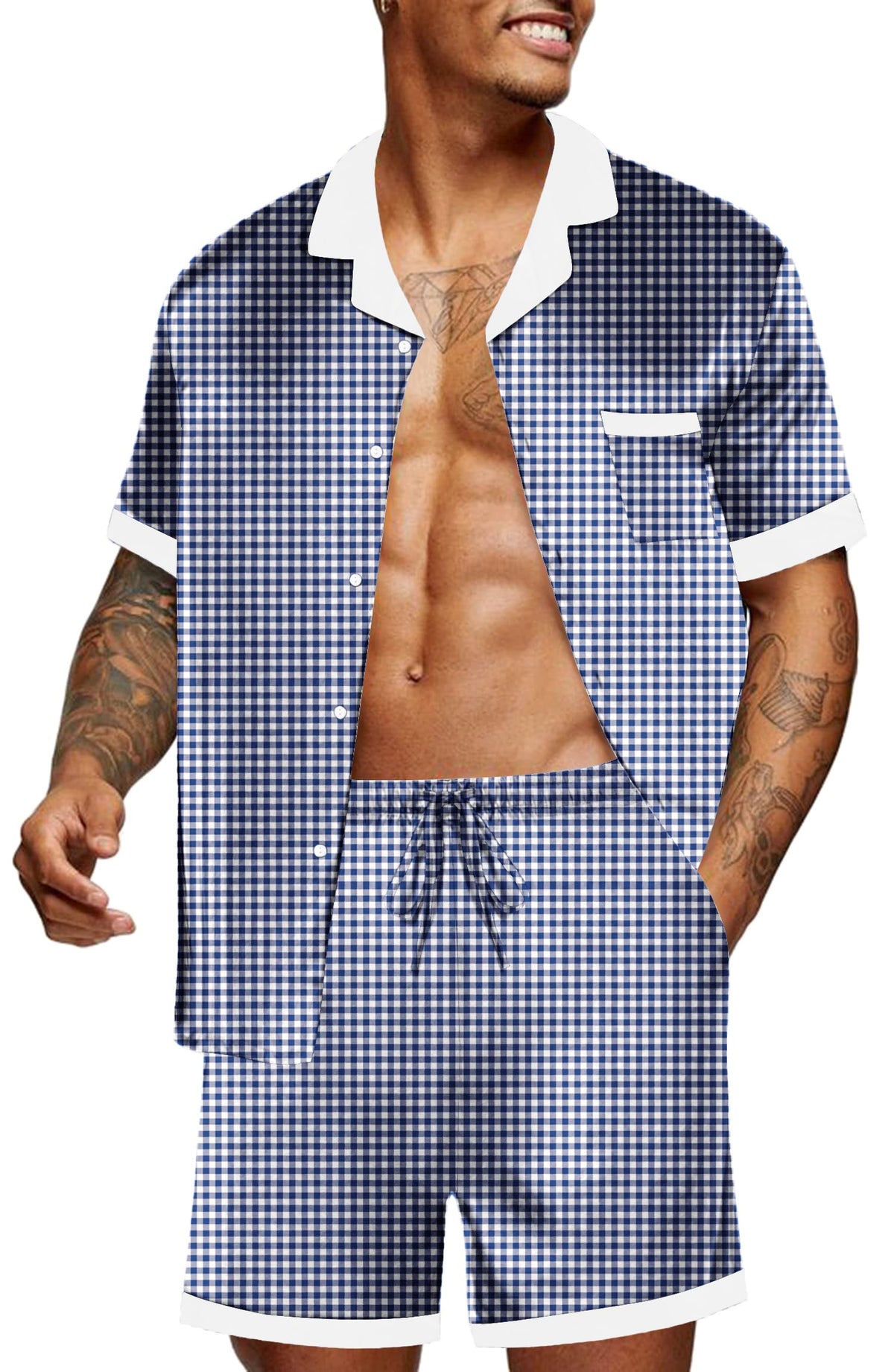 Ekouaer Men Silk Pajamas Set 2 Pieces Satin Pj Button Down Loungewear Sets