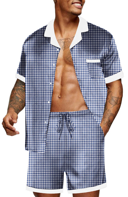 Ekouaer Men Silk Pajamas Set 2 Pieces Satin Pj Button Down Loungewear Sets