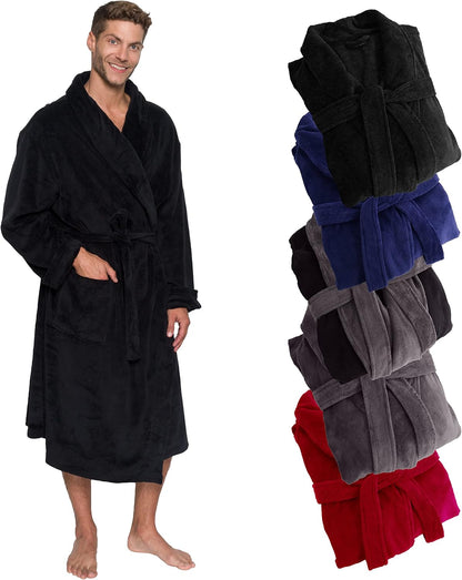 Ross Michaels Mens Robe Shawl Collar Wrap Style - Mid Length Plush Fleece Bathrobe