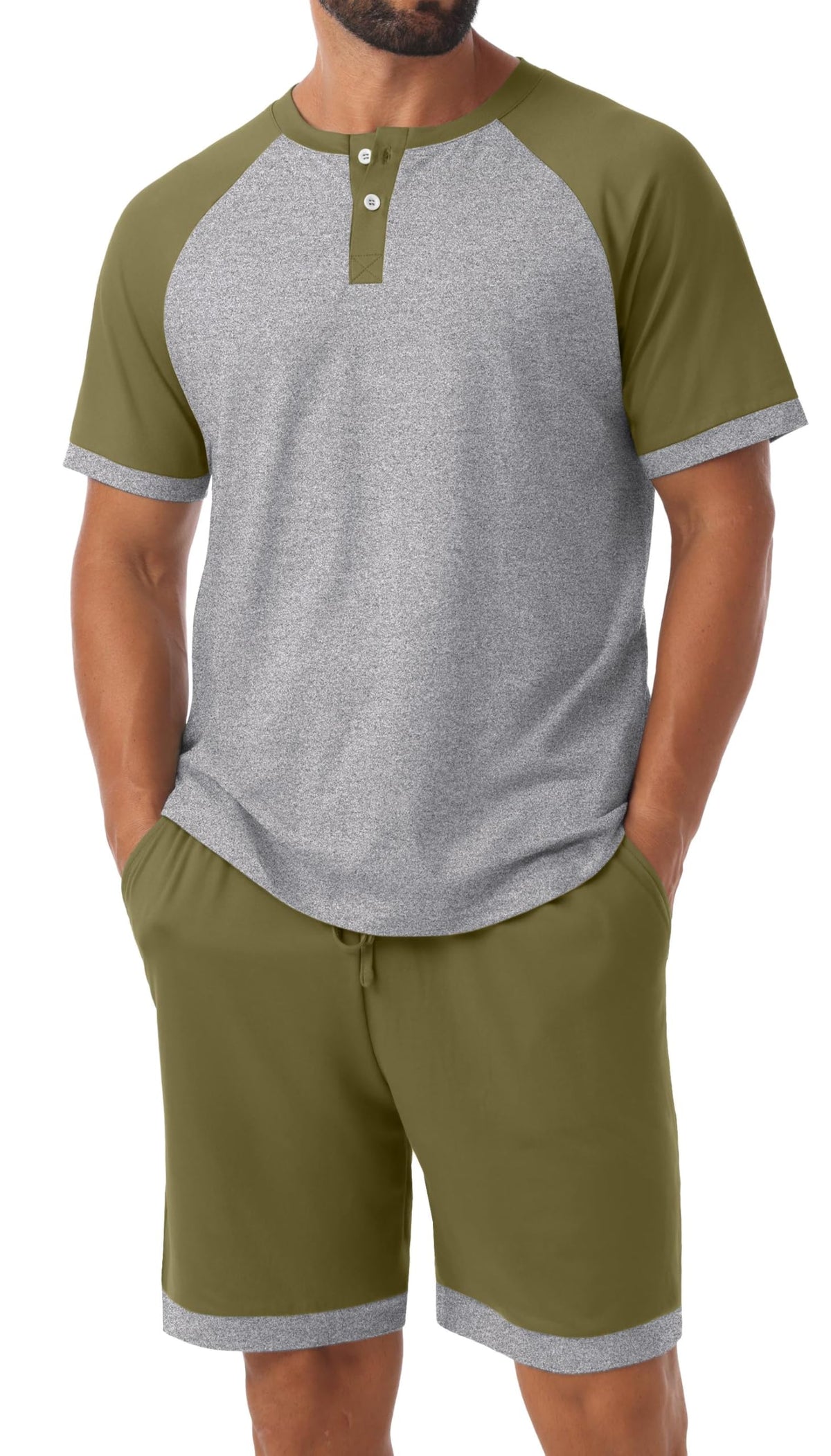 Men's Henley Pajama Sets 2 Piece Lounge Sleepwear Soft Sleep Summer Pjs