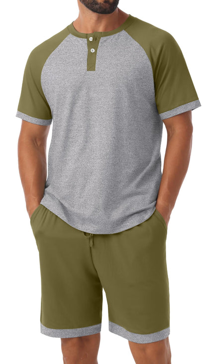 Men's Henley Pajama Sets 2 Piece Lounge Sleepwear Soft Sleep Summer Pjs