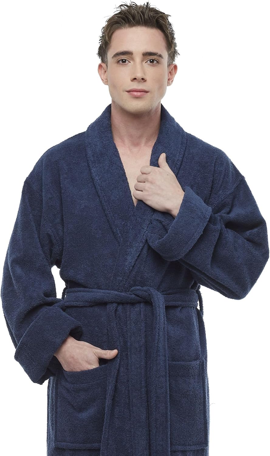 ESKYMODE Mens Cotton Bathrobe Ankle Length Long Men’s Terry Cloth Bath Robe