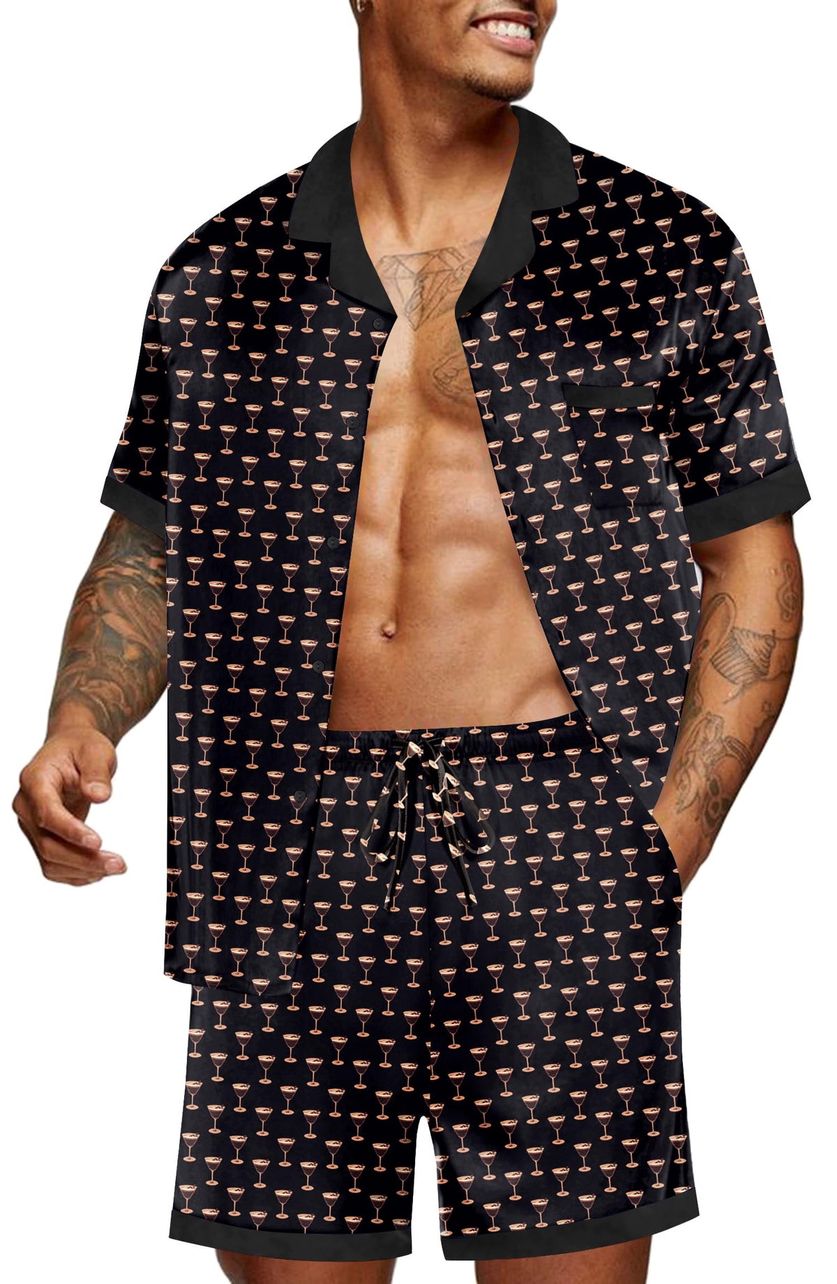 Ekouaer Men Silk Pajamas Set 2 Pieces Satin Pj Button Down Loungewear Sets