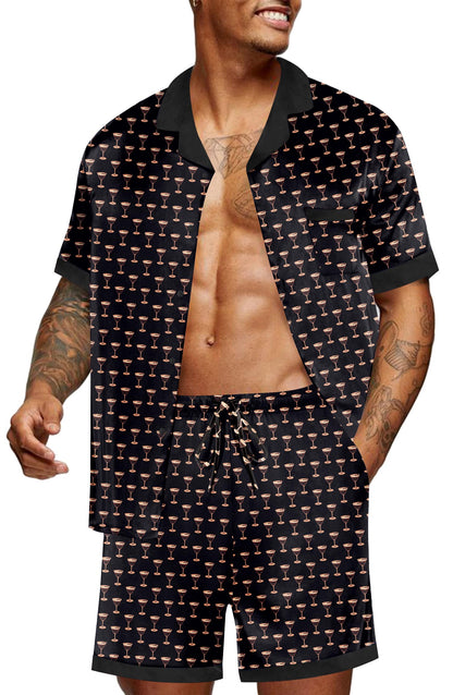Ekouaer Men Silk Pajamas Set 2 Pieces Satin Pj Button Down Loungewear Sets
