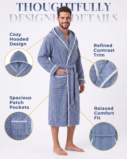 U2SKIIN Mens Robe Quick Dry Fleece Hooded Bathrobe for Men Spa Robe