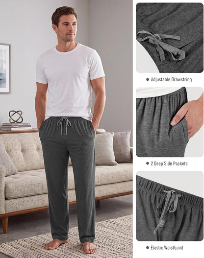 3 Pack Mens Cotton Pajamas Pants Lounge Pjs Bottoms Sleepwear Bottoms Soft Pants with Pockets Drawstring