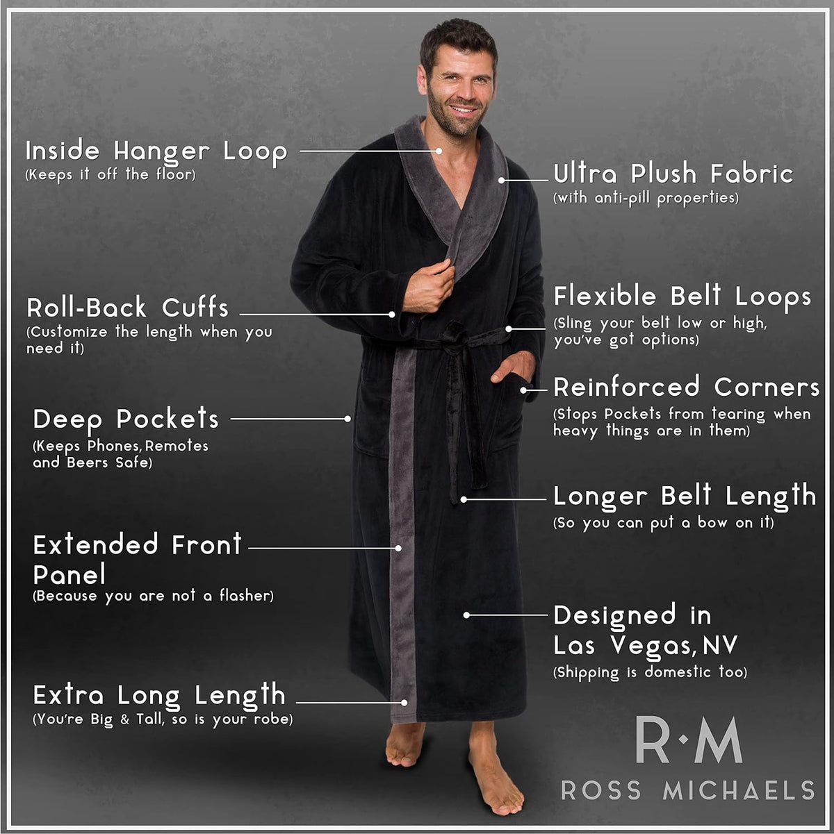 Ross Michaels Mens Robe Big & Tall - Long Plush Shawl Collar Fleece Bathrobe