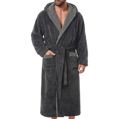 GIISAM Mens Robes Soft Fleece Plush Warm Hooded Thick Heavy Cozy House Coat