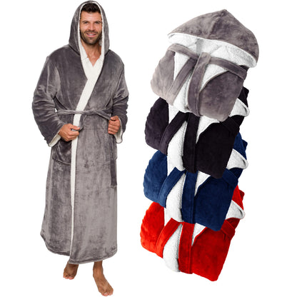 Ross Michaels Mens Luxury Robe Hooded Big and Tall - Long Plush Fleece Bath Robe with Hood and Pockets- Gift Men and Teens