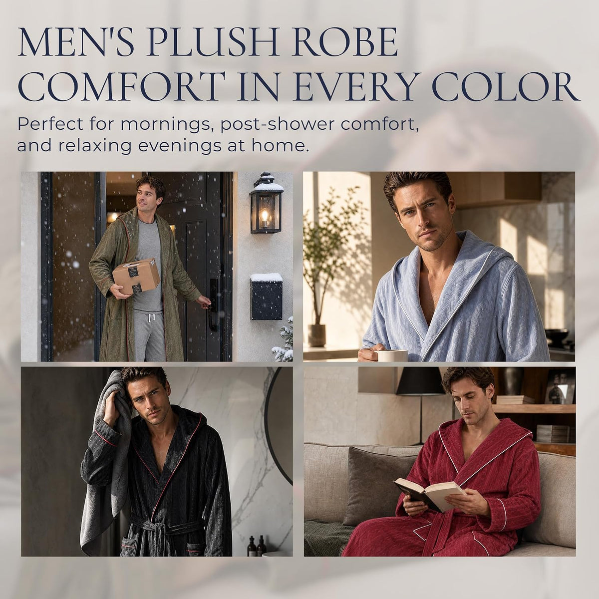 Mens Hooded Fleece Robe Plush Stretch Bathrobe
