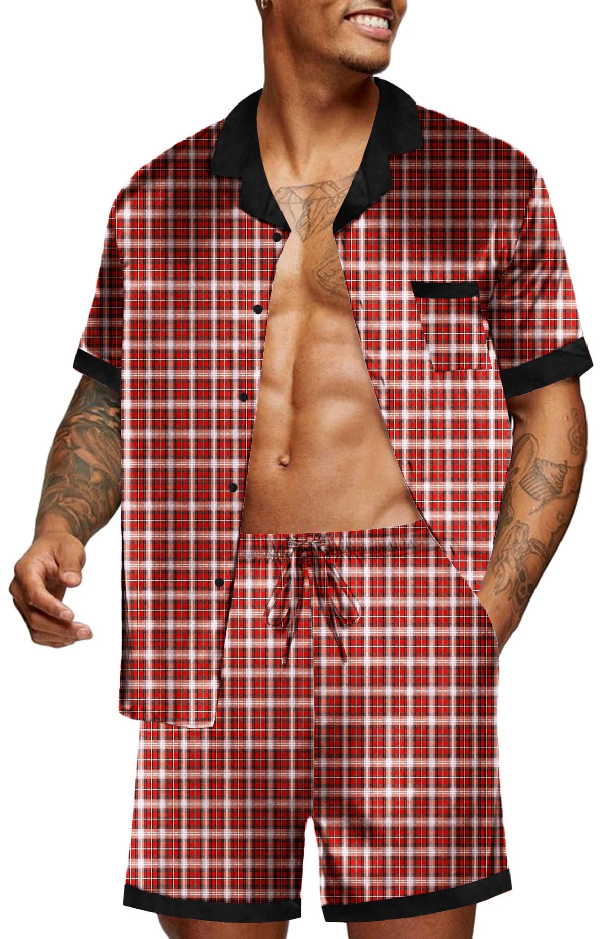 Ekouaer Men Silk Pajamas Set 2 Pieces Satin Pj Button Down Loungewear Sets