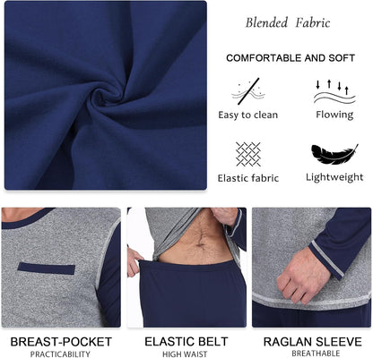 Aodemo Mens Pajamas Set 2 Piece Pjs Sleepwear Loungewear with Pocket
