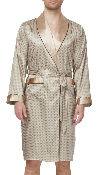 Mens Satin Robe Silk Long Sleeve Bathrobe with Shorts Set Kimono Sleepwear