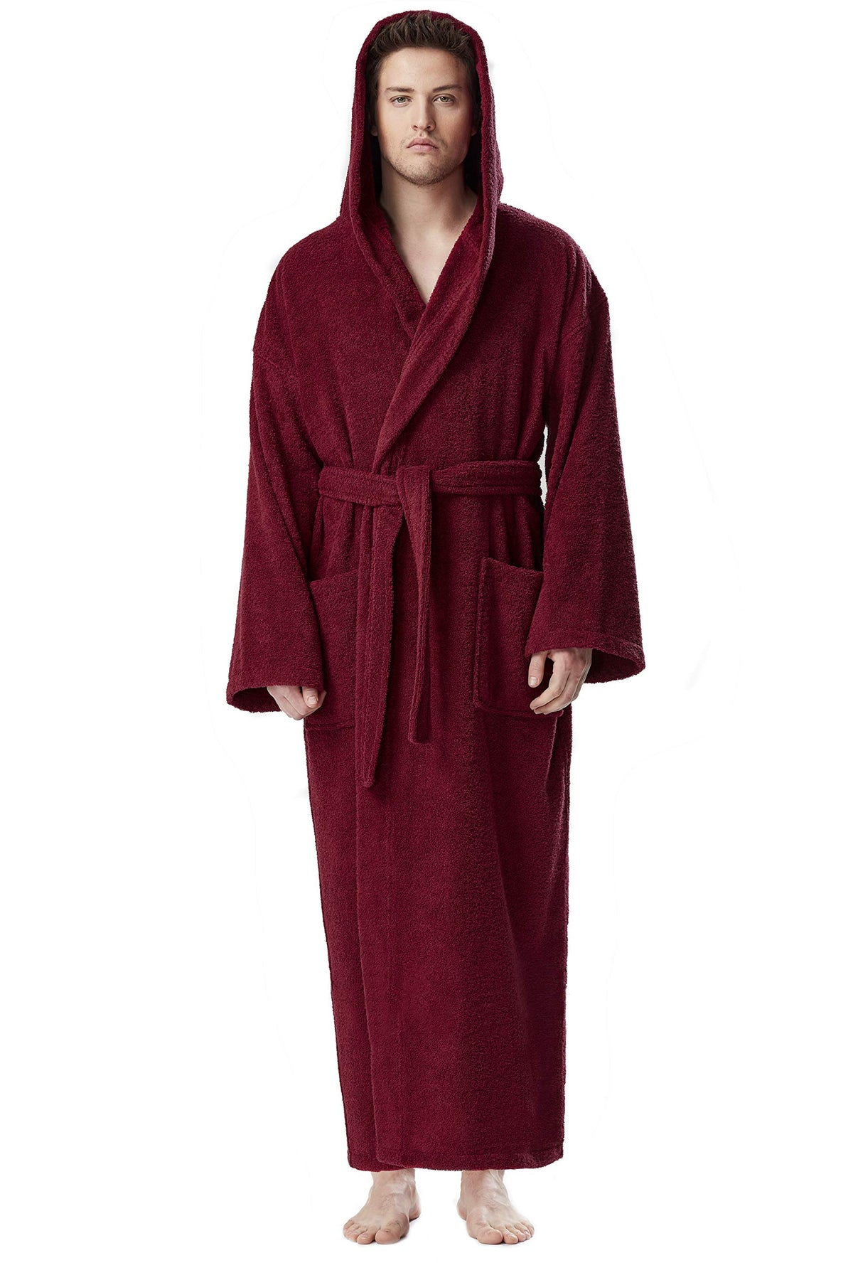 Arus Men's Hooded Classic Bathrobe Turkish Cotton Robe with Full Length Options