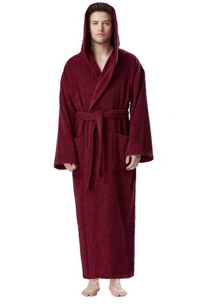 Arus Men's Hooded Classic Bathrobe Turkish Cotton Robe with Full Length Options