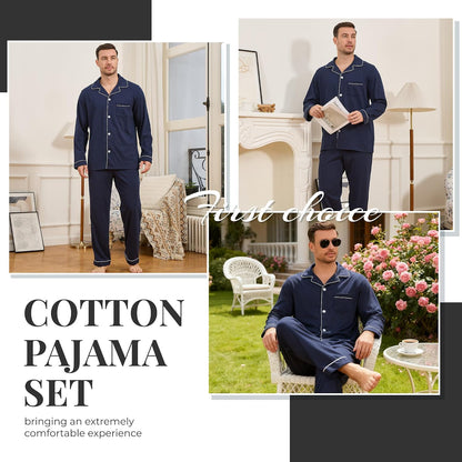 U2SKIIN Men's 100% Cotton Pajama Set, Soft Button Down Sleepwear Lounge Pjs