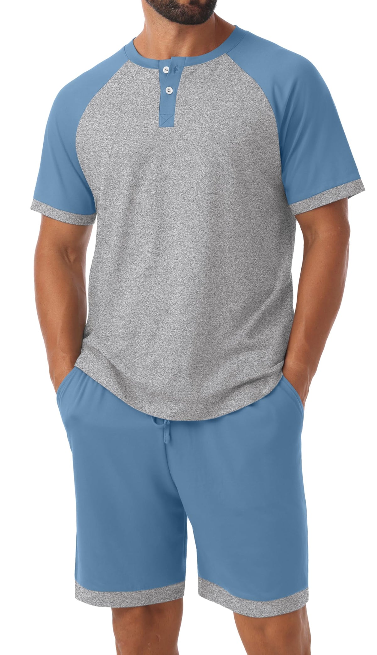 Men's Henley Pajama Sets 2 Piece Lounge Sleepwear Soft Sleep Summer Pjs
