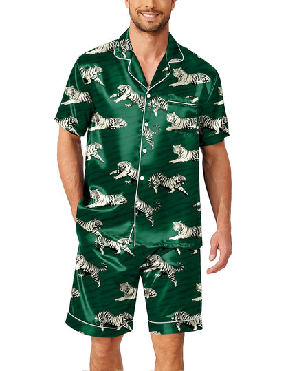 Ekouaer Mens Pajamas Set Silk Satin Pjs Short Sleeve Button Up Lounge Sets