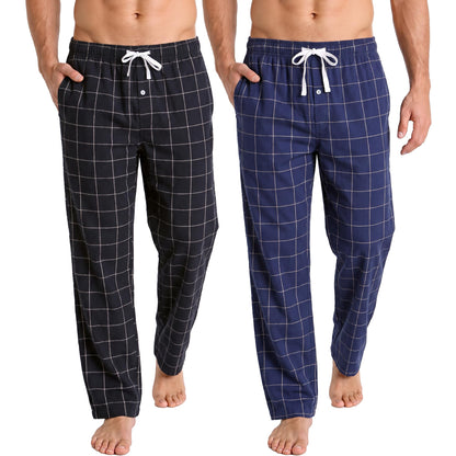Vulcanodon Men's 100% Cotton Pajama Pants 2Pack, Plaid Sleep Pants