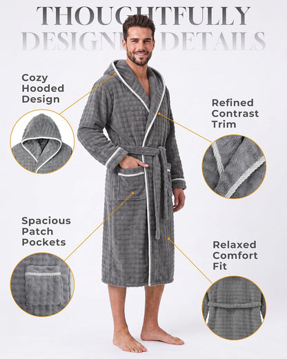 U2SKIIN Mens Robe Quick Dry Fleece Hooded Bathrobe for Men Spa Robe