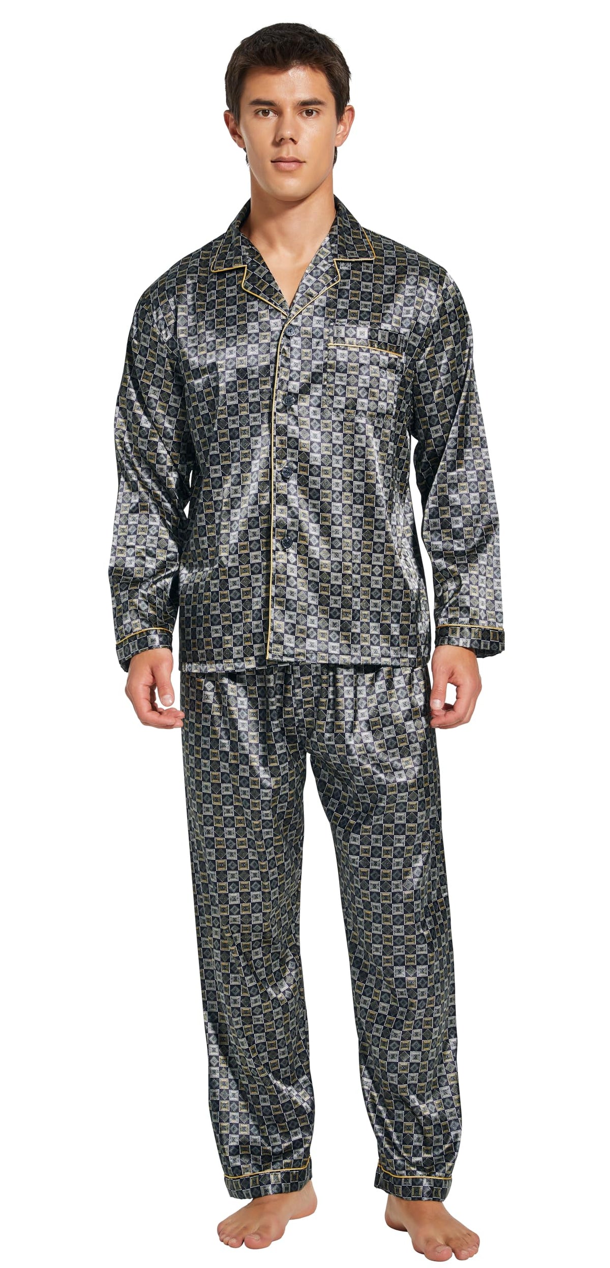 TONY & CANDICE Men's Classic Satin Pajama Set Sleepwear