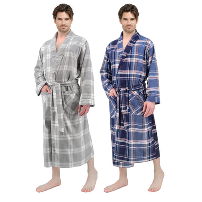 Andrew Scott Mens 2 Pack Long Sleep -Sauna Robe / 100% Cotton Flannel Brush Warm Bathrobe