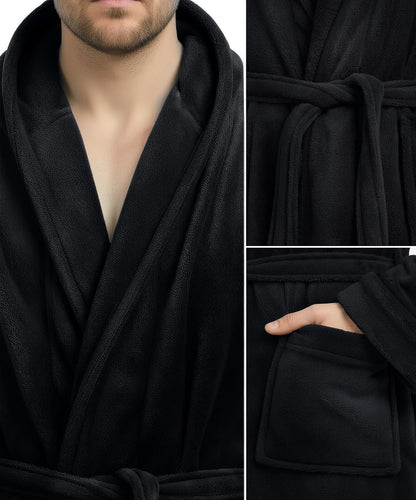 Luxury Ultra Soft Mens Robe with Hood Plush Fleece Long Bathrobe