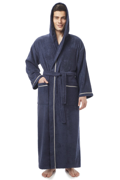 Arus Men's Hooded Classic Bathrobe Turkish Cotton Robe with Full Length Options