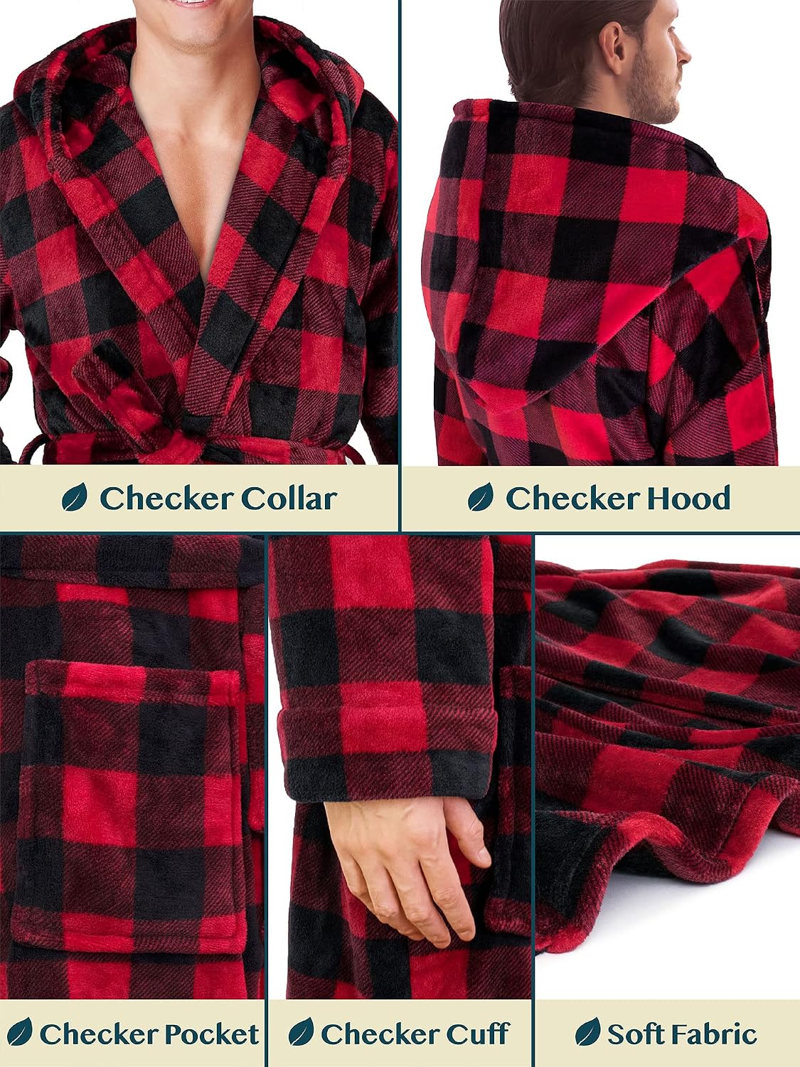 PAVILIA Mens Fleece Robe, Hooded Bathrobe with Shawl Collar, Pockets & Belt