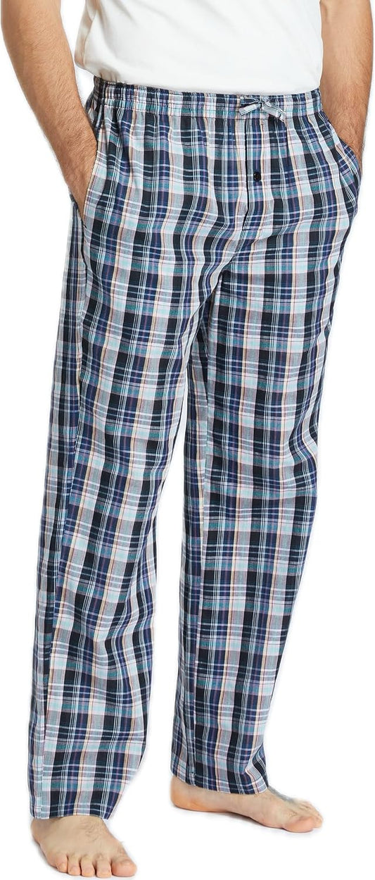 Jveyvth Mens Pajama Pants 100% Cotton Plaid Sleep & Lounge Pants, PJ Bottoms with Pockets and Button Fly