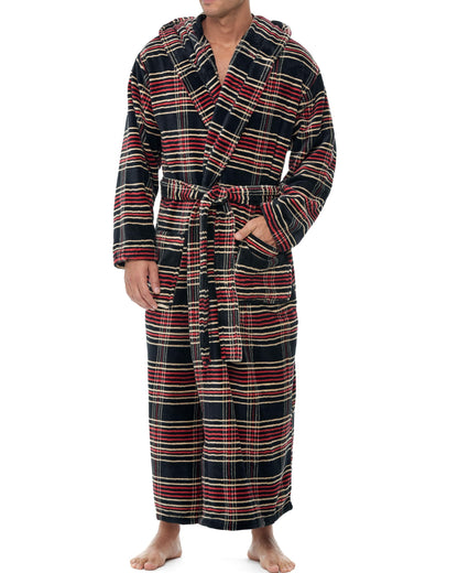 Men's Plush Fleece Hooded Robe with Pockets, Long Bathrobe