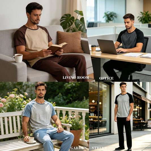 Men's Pajama Lounge Set - Soft 2 Piece Sleepwear with Pockets