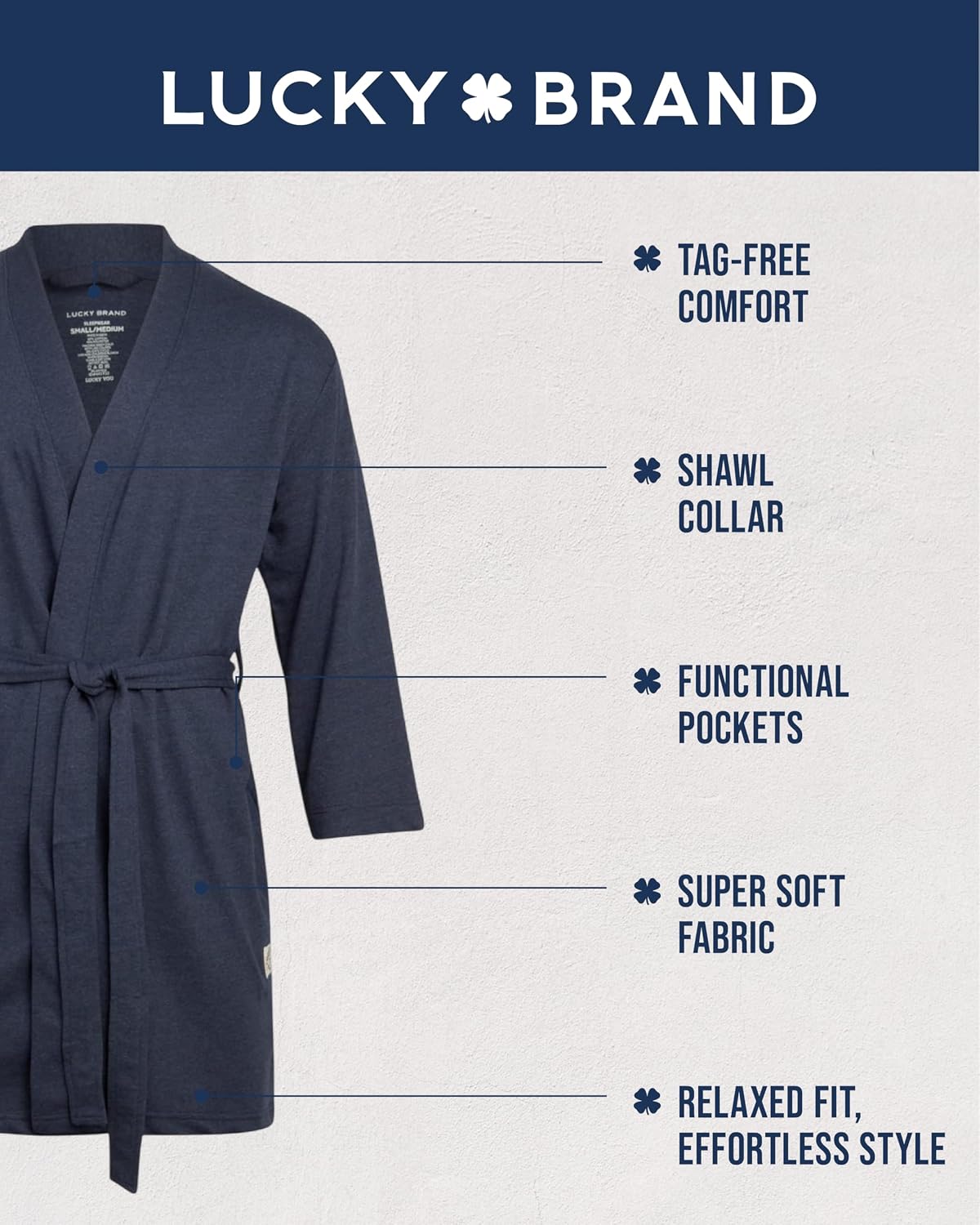 Lucky Brand Mens Bathrobe, Cotton Blend Knit Shawl Collar Long House Robe