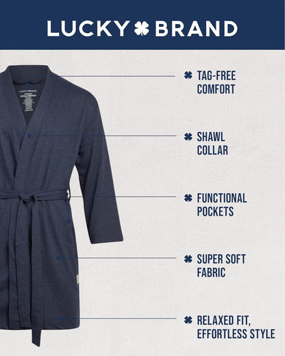 Lucky Brand Mens Bathrobe, Cotton Blend Knit Shawl Collar Long House Robe