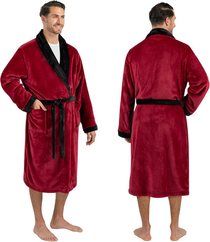 PAVILIA Mens Soft Fleece Bathrobe Lightweight Long Robe for Men Shower Bath