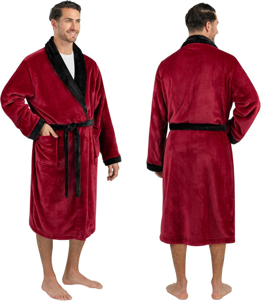 PAVILIA Mens Soft Fleece Bathrobe Lightweight Long Robe for Men Shower Bath
