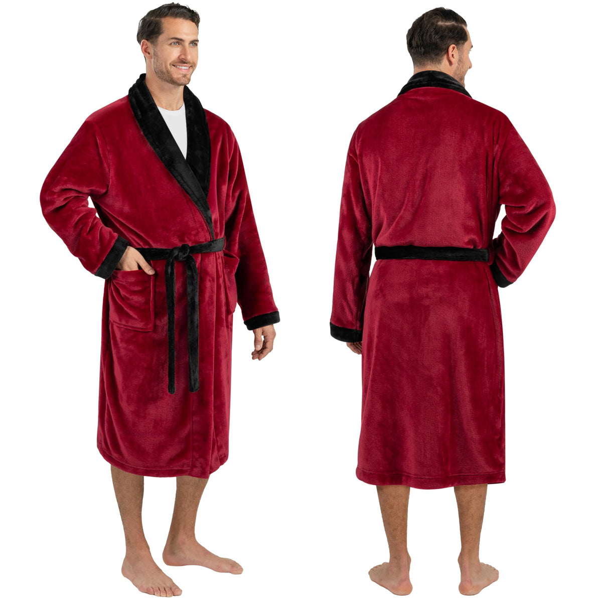PAVILIA Mens Soft Fleece Bathrobe Lightweight Long Robe for Men Shower Bath