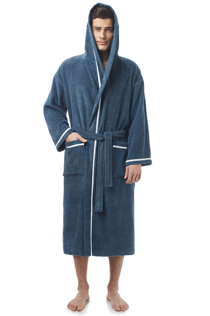 Arus Men's Hooded Classic Bathrobe Turkish Cotton Robe with Full Length Options
