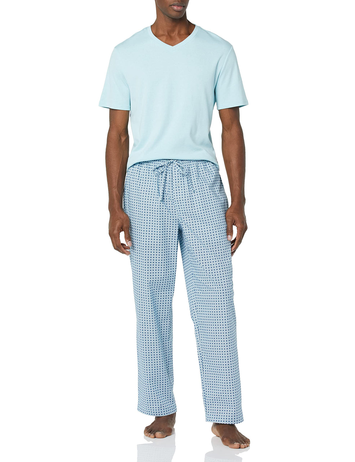 Amazon Essentials Men's Cotton Stretch Poplin Pant with Cotton Jersey T-Shirt Pajama Set