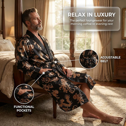 Men's Satin Robe Kimono Bathrobe Long Sleeve Spa Robe