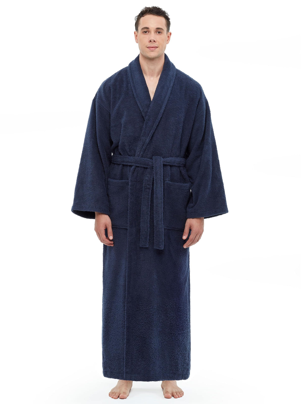 Arus Men's Shawl Collar Robe, Turkish Terry Cotton Bathrobe with Regular and Full Length Options