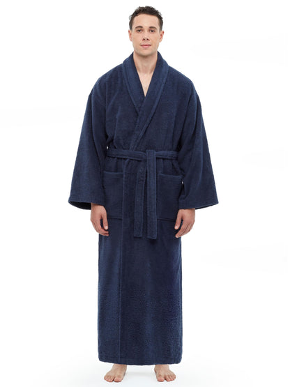 Arus Men's Shawl Collar Robe, Turkish Terry Cotton Bathrobe with Regular and Full Length Options